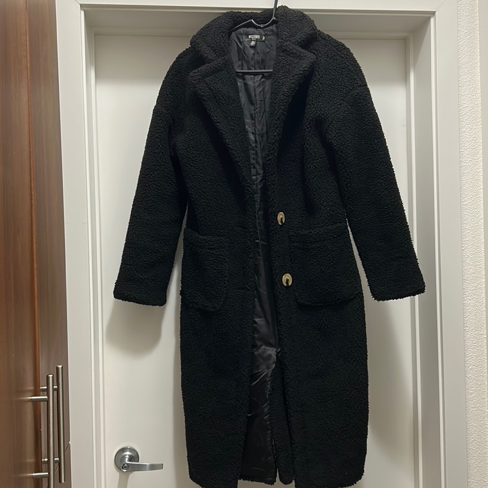 Long black teddy coat
